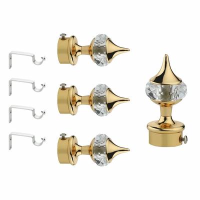 Aluminium Single Diamond Curtain Brackets Parda Holders with Support Fittings 1 Inch Rod Pocket Finials Designer Door and Window (Golden 2 Pair)