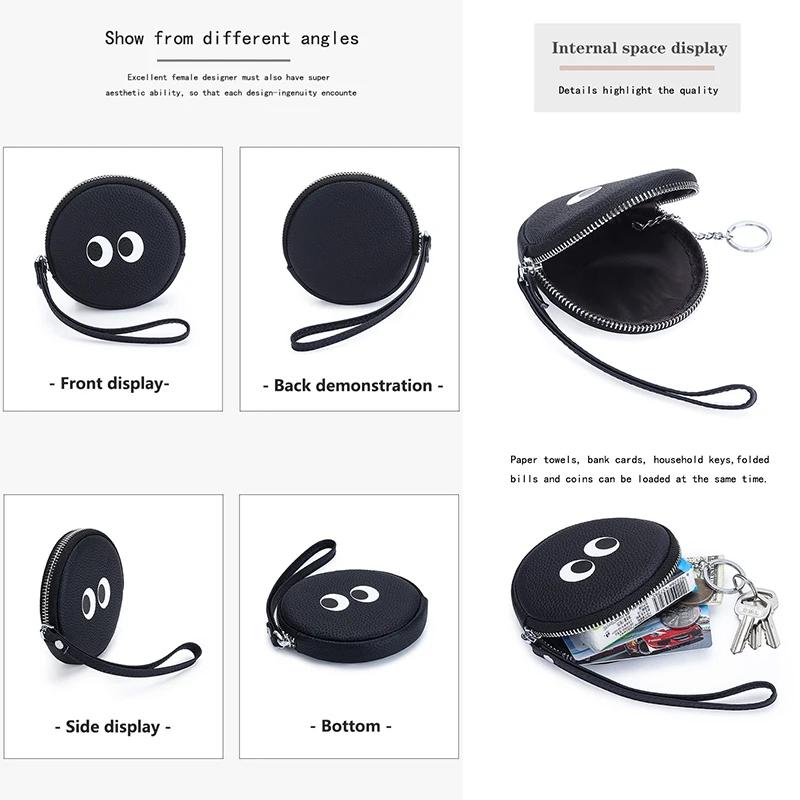 Women Genuine Leather Wallets Coin Purses Small Lovely Cowhide Wallets Keychain Card Holder Cute Cartoon Around Zipper Money Bag