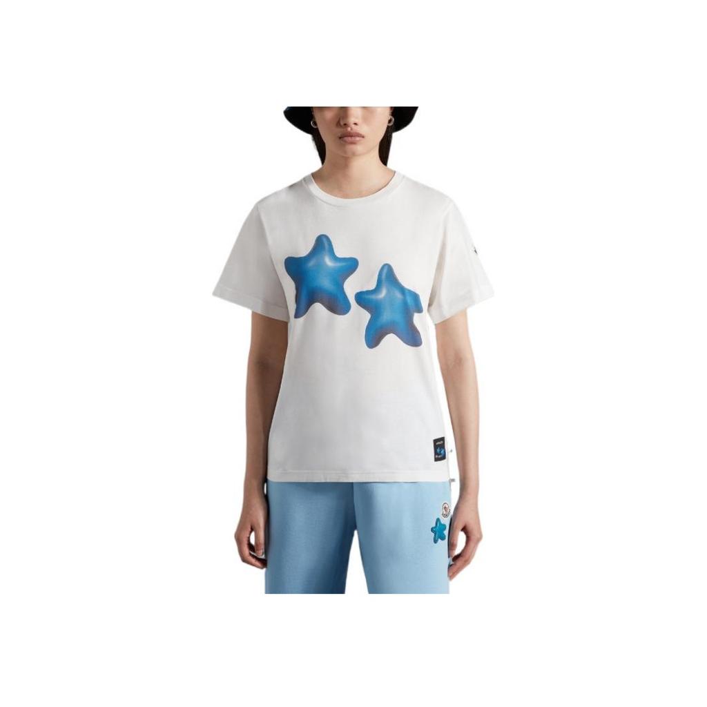Moncler SS22 Star Geometric Pattern Printed Round Neck Short Sleeve T-Shirt Women T-Shirt Optical-White H20938C00019M2050001