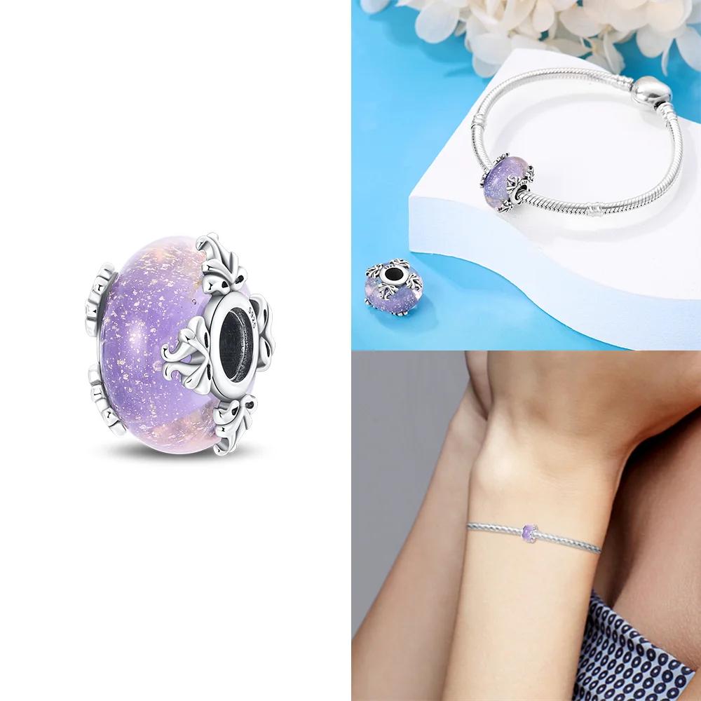 925 Silver Bracelet Women Diy Jewelry Gift Accessories Charms Beads Pink Murano Glass Blue Flower Butterfly Beads