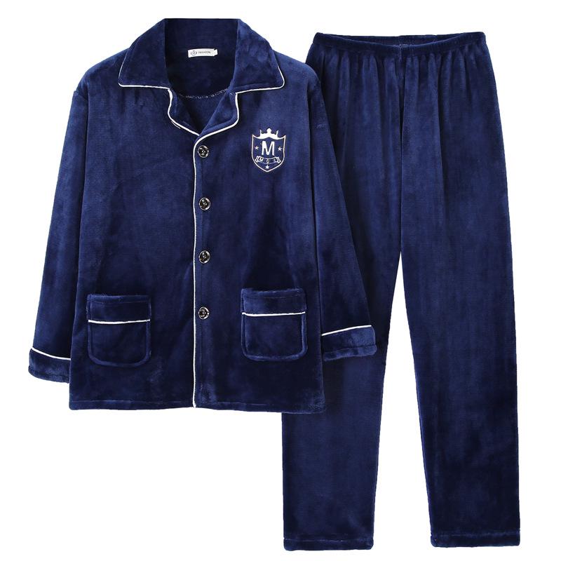 

Молодежная мужская толстая фланелевая зимняя пижама: Длинные рукава, Теплые, Плюс Бархат XXXL