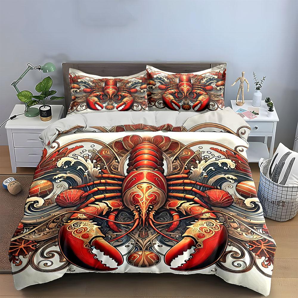 Lobster Decor Set for Nautical Themes Bedding Set with 1 Duvet Cover 2 Pillowcases Single Double King Queen Gift