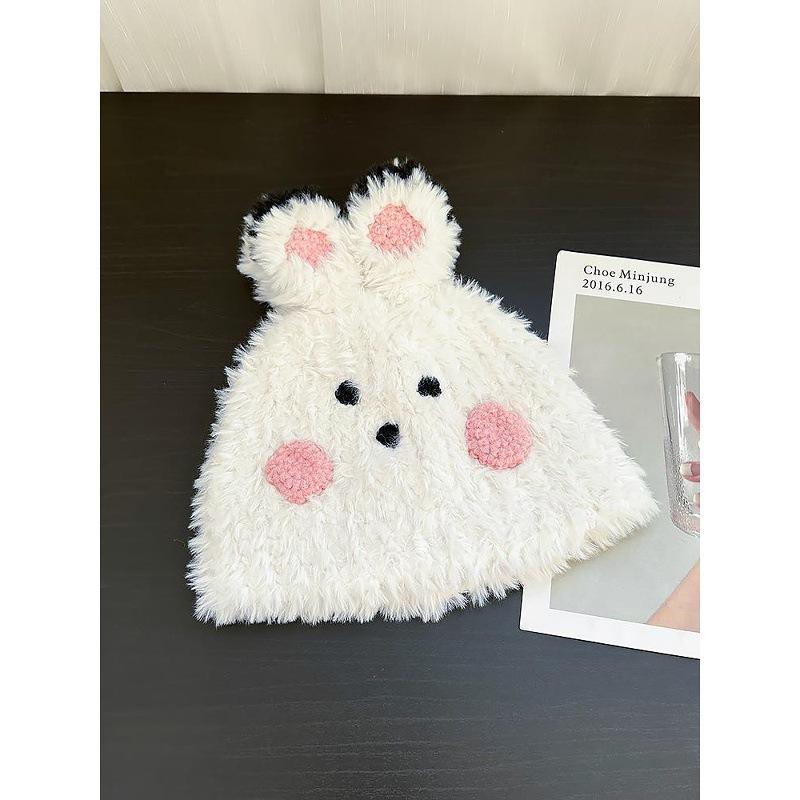 

Cute Blush Bunny Plush Pullover Hat for Women In Autumn and Winter New Sweet and Versatile Warm Ear Protection Woolen Hat