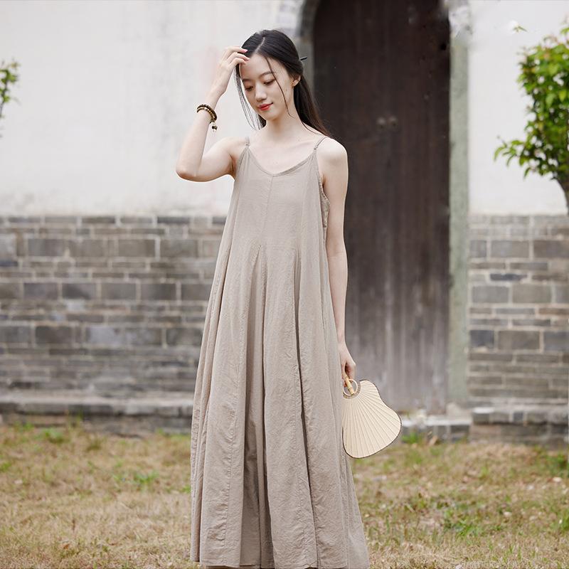 Summer Dark Style Stitching Large Pendulum Bottoming Skirt with Strap Spray Dye Dress