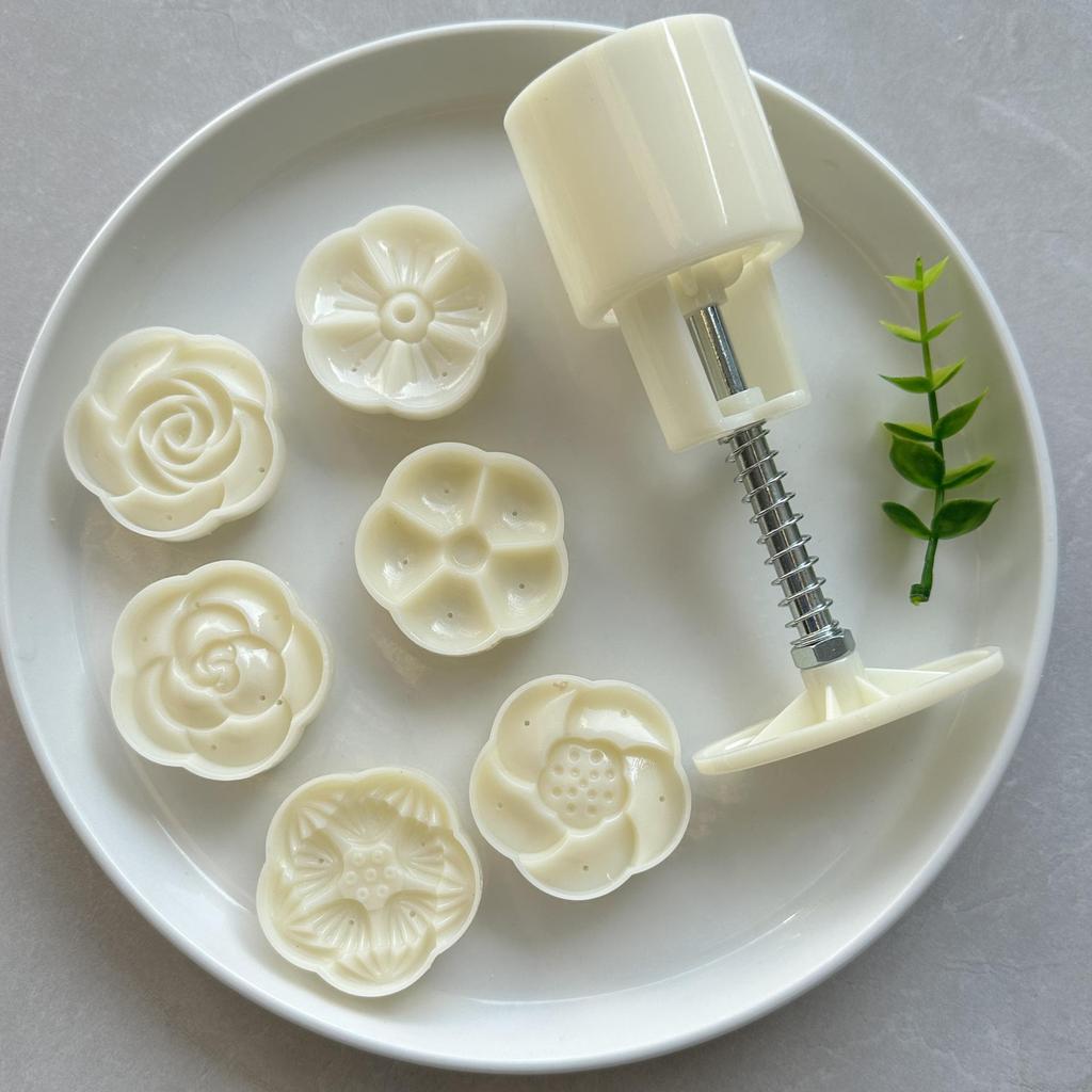 Set of 6 Plum Blossom Mooncake Molds - 50g, Hand-Pressed, 3D, Five-Petal, Six-Branch Design