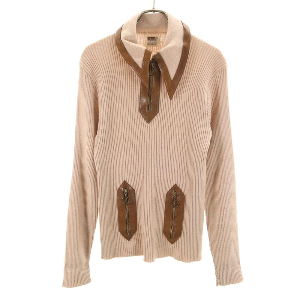 

MONTGOMERY WARD 70s Vintage Talon Zip Long sleeve Leather switching sweater Women Used