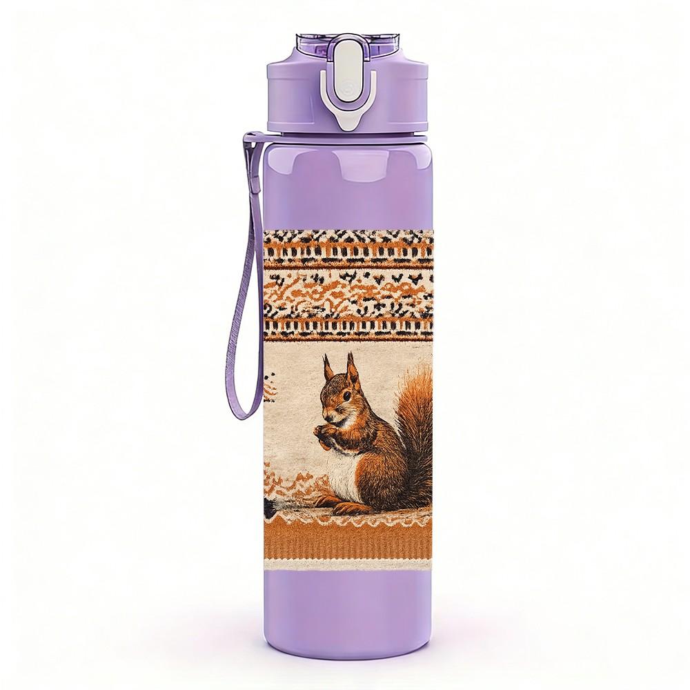 1PC Squirrel In Retro Frame Art Print 750ml Color Plastic Sports Water Bottle Leakproof Flip Straw Lid Suitable for Sports Office Home Use