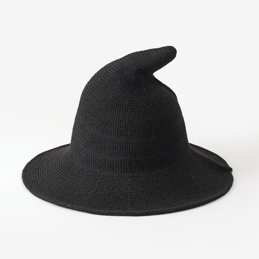 Breathable Children s Witch Hat Yarn Cotton Halloween Hat Knitted Wizard Cap  Stage Play чёрный
