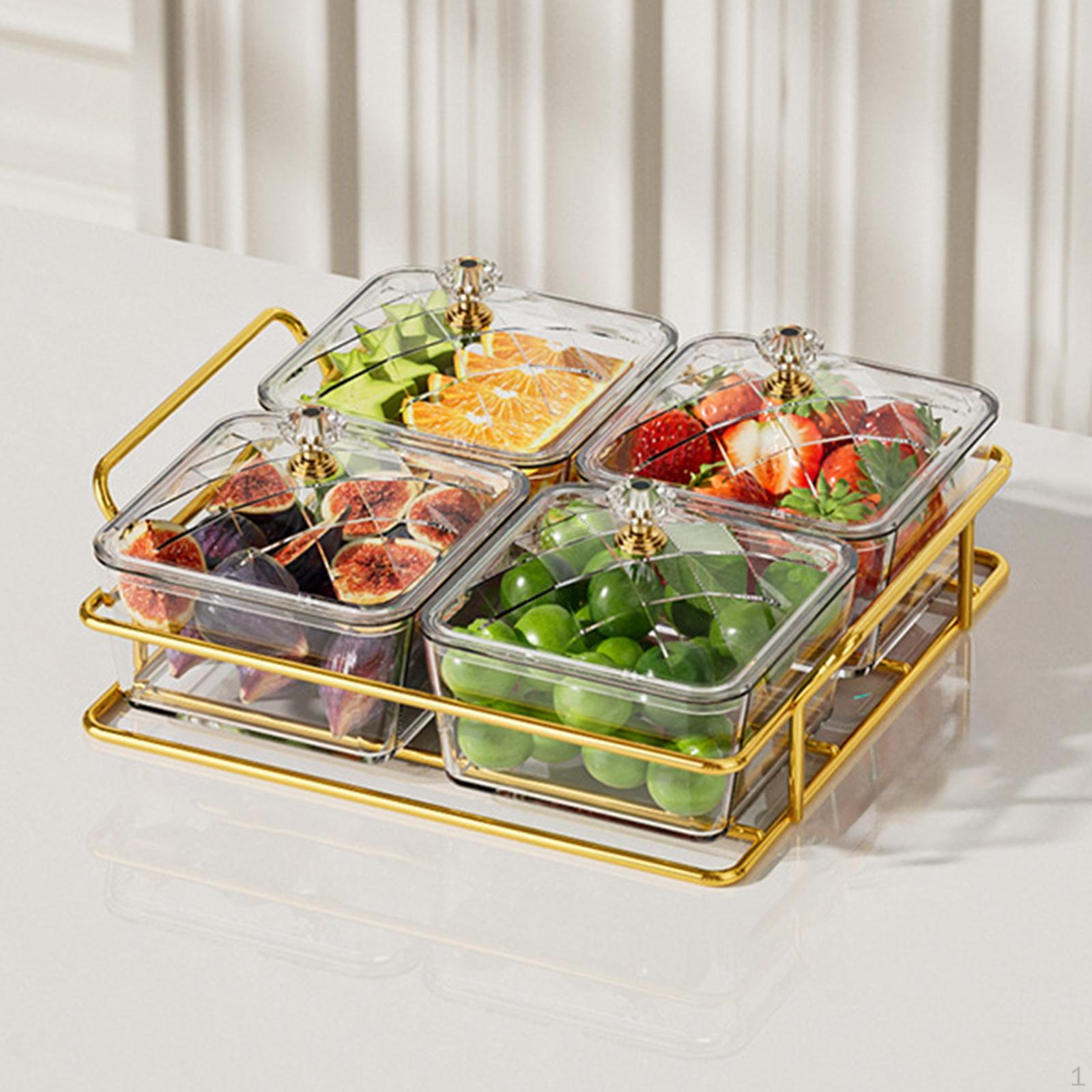

Поднос для сухофруктов, сервировочная тарелка, украшение, съемное раздельное блюдо для закусок, ящик для хранения продуктов Clear with 4 Grids