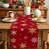 Christmas Golden Snowflake Linen Table Runner Party Decor Winter Xmas Holiday Kitchen Dining Table Runner Christmas Decorations
