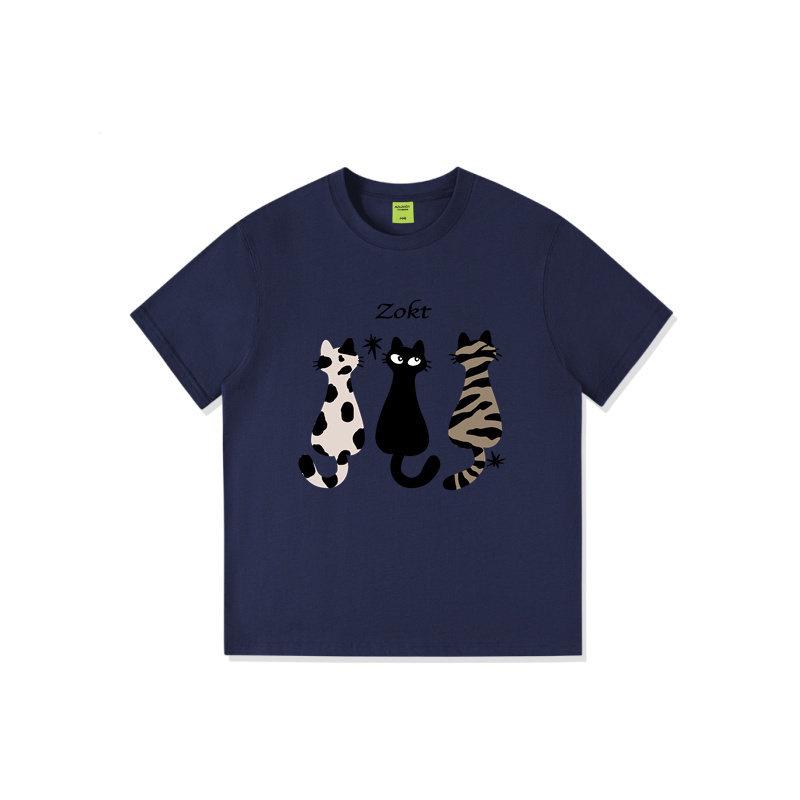 Women's 2026 Drop Shoulder Cartoon T-Shirt - Pure Cotton, Short Sleeve, Trendy American Style