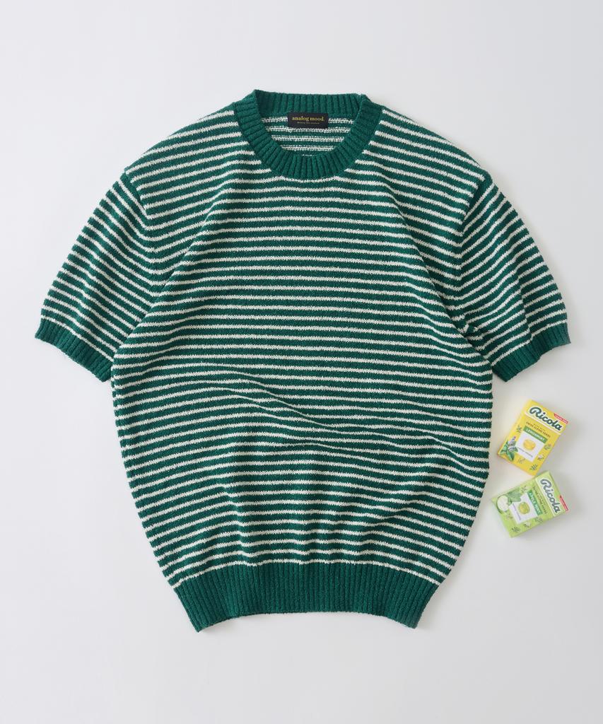 ANALOG MOOD Marine Stripe Round Short Sleeve Knit (Green)