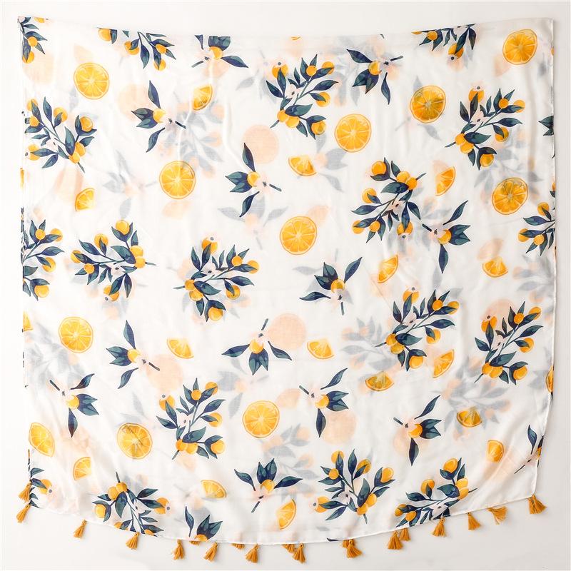 Fashion Women Spring Autumn Viscose Scarf Shawl Lemon Tree Floral Tassel Pashmina Stole Wrap Echarpe Foulards Muslim Hijab