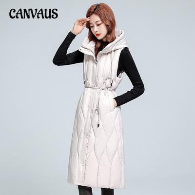 Women's Cotton Waistcoat Plus Size Medium-length Temperament Hooded Knee-length Cotton Vest Solid Colour Shoulder Sleeveless Waistcoat