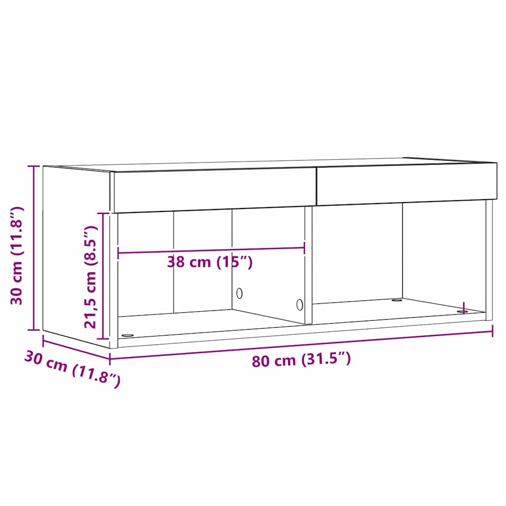 Black Oak Effect Wall Mounted LED TV Cabinet Set 80 X 30 X 30 Cm