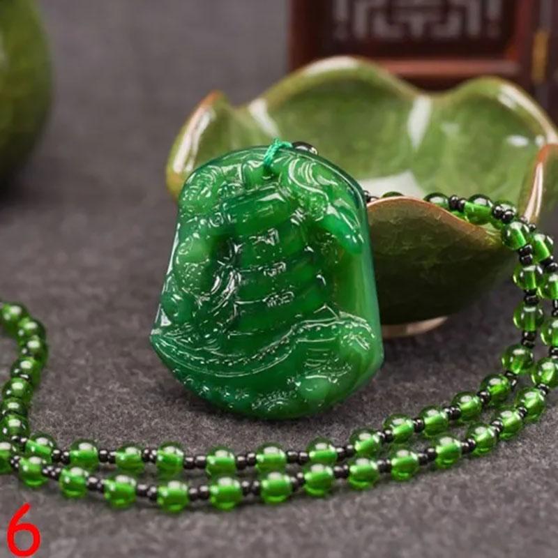 Classic Natural Green Chinese Agate Pendant Jade Necklace Fashion Charm Jewelry Carved Blessing Lucky Amulet Gifts For Women Men