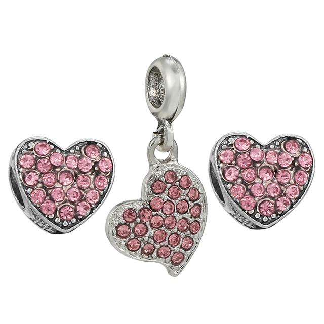 3pcs /Lot Pink Love Heart Beads Enamel Mom Pendant Fit Diy Brand Charm Bracelets Necklaces For Women Mother Jewelry Making