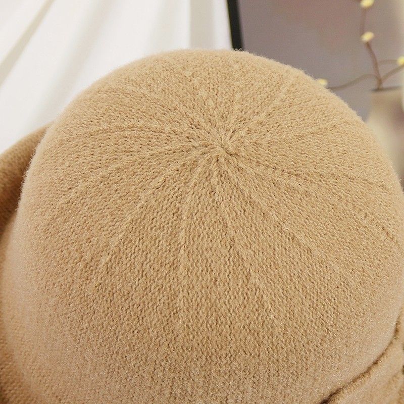 WTEMPO Cold-proof Windproof Warm Solid Color Pearl Bow Bucket Hats Women's Autumn Winter Casual Verstaile Retro Elegant Hats