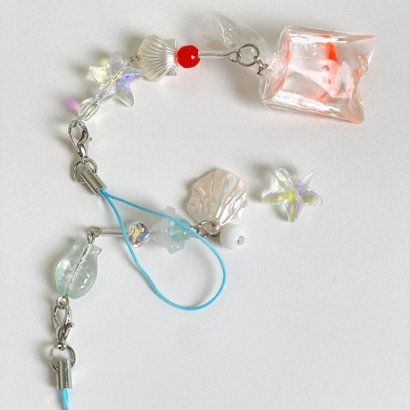 Adorable Beaded Phone Strap Chain Handcrafted Mobile Phone Accessories Pendant Unique Style Ocean Themed Gift for Girl