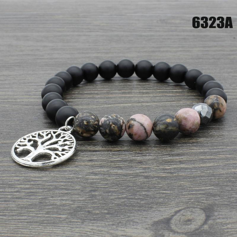 European Hot-Selling Yellow Tiger Eye & Volcanic Stone Lotus Tree Pendant Yoga Mala Bracelet