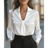 Spring Autumn Fashion Temperament Solid Colour Satin Pleated Long-sleeved Shirt for Women