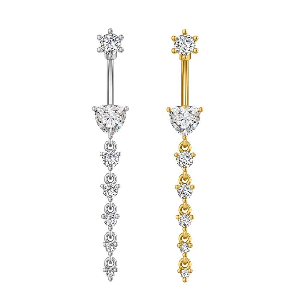 Long Dangled Zircon Belly Button Ring Pink Body Jewelry Stainless Steel Navel Piercing  Women
