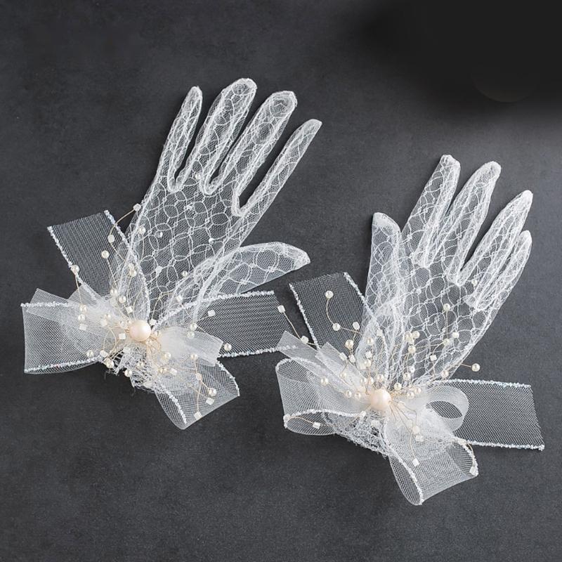 Wedding Lace Gloves Pearls Proms Gloves for Operas Stage Performances Evening Dinner Women Gloves Lady Gloves