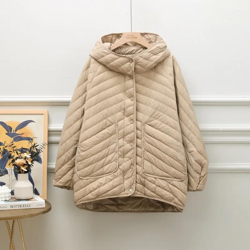 Winter Ultra Light Puffer Jacket Women 90% White Duck Down Coat Loose Hooded Casual Parkas Windproof Basic Outwear