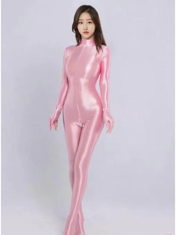 M Xl Shiny Nylon Catsuit Bodystocking Zipper Crotch Bodysuit Tights Ealstic Fitness Leotard Conjoined Jumpsuit Overalls Unitard