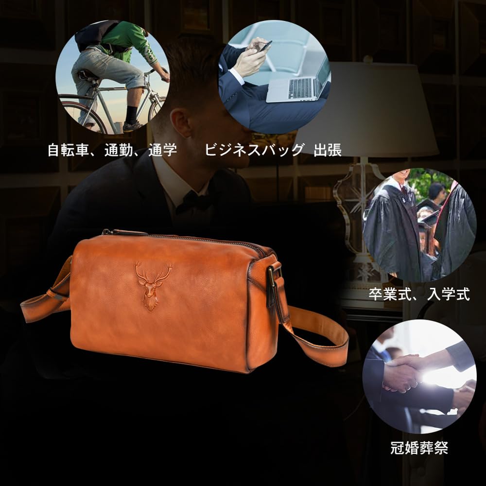 Whatna Antique-Style Tanned Natural Cowhide Leather Shoulder Bag for Men, Mini Crossbody Bag, Chest Bag, Small Business Bag, Fits iPad Mini, Shoulder