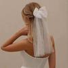 Bridal Hair Clip with Bow Faux Pearl Veil Wedding Headdress White Tulle Wedding Day Honeymoon Hair Accessory