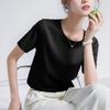 Women's High-End White Mercerized Cotton T-Shirt - Summer 2026 Pure Cotton Short Sleeve, Round Neck, Loose Fit, Slimming Top