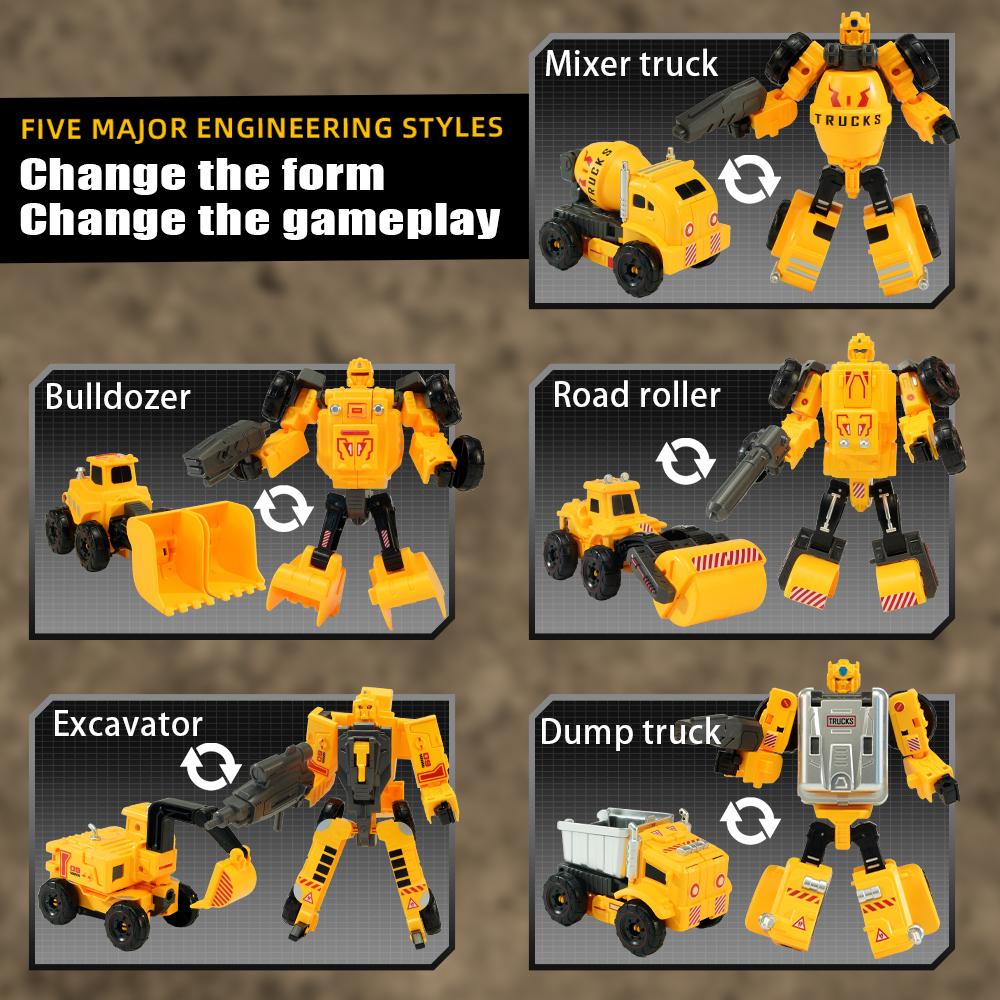 5 IN 1 Construction Vehicle Transforming Robot the Dream Gift for Boys DIY Detachable Toy Perfect Birthday and Christmas Gift