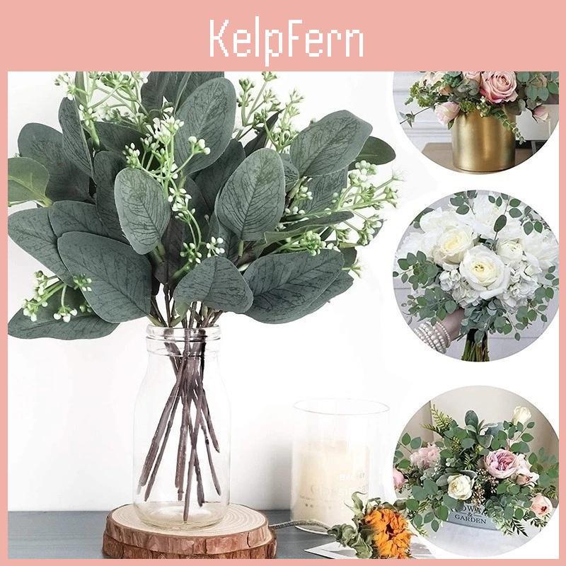 Eucalyptus 6pcs Leaves Artificial Stems Branches Diy Artificial Plants For Wedding Home Garden Decor