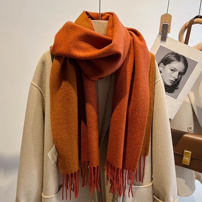 Gradual Change Color Matching Pure Wool Scarf Women's High-end Gift Gift Winter New Warm Cashmere Scarf