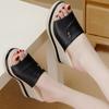 Trendy 7CM Heel Leather Women Casual Slipper Summer Outdoor Ladies Wedges Slipper Open Toe Women Slipper With Metal Decoration