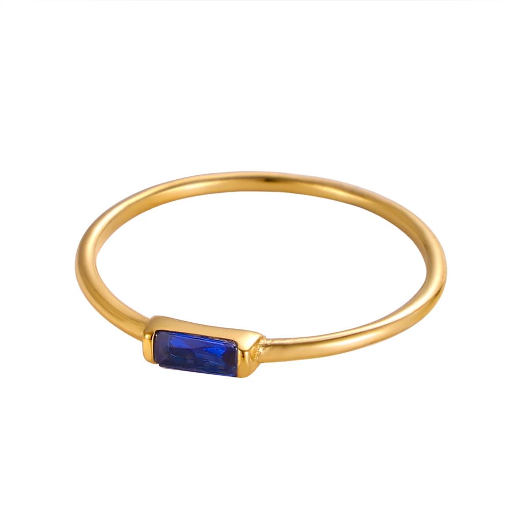 CARLIDANA Mimalist 18K Gold Plated Square Simple Colorful Zircon Stainless Steel 12 Months Birthstone Stackable Ring for Women