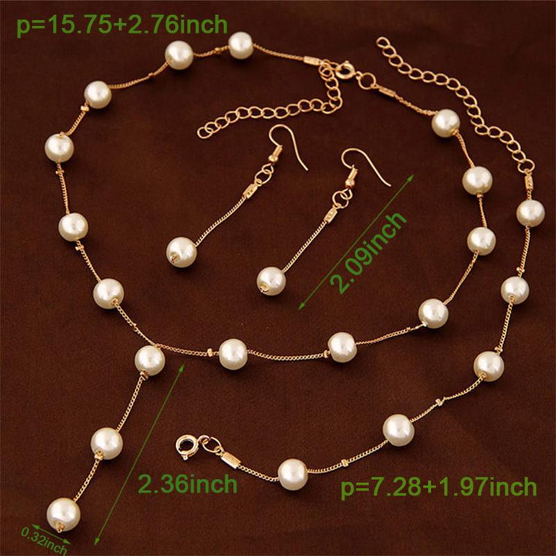 Imitation Pearls Necklace + Bracelet + Earrings Jewelry Kit