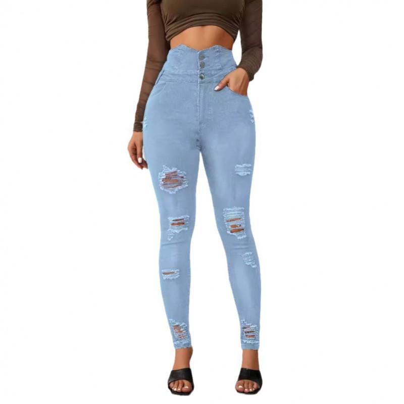 High Waist Ripped Skinny Jeans Women Stretch Denim Pants Streetwear Slim Fit Trousers