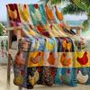 1pc Vintage Rooster Plaid Print Flannel Blanket Flannel Blanket Cute Cozy Chicken Throw Funny Farm Warm Blanket