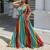 Women's V Neck Sleeveless A Line Dress Slim Fit Mid Rise Boho Floral Print Spaghetti Strap Maxi Dress