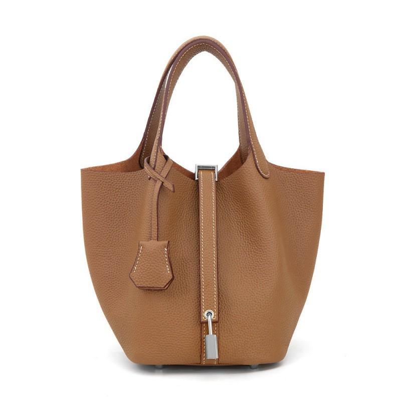 First-layer Cowhide Bucket Bag 2026 All-matching Genuine Leather Vegetable Basket Women's Large Capacity Tote Handbag