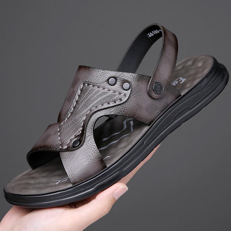 TUINANLE Sandales pour Homme Cuir PU Classique Romaines Homme Été Marche Plage Sandales Plates Chaussures pour Homme Baskets Sandalias Hombre Pantoufle Homme