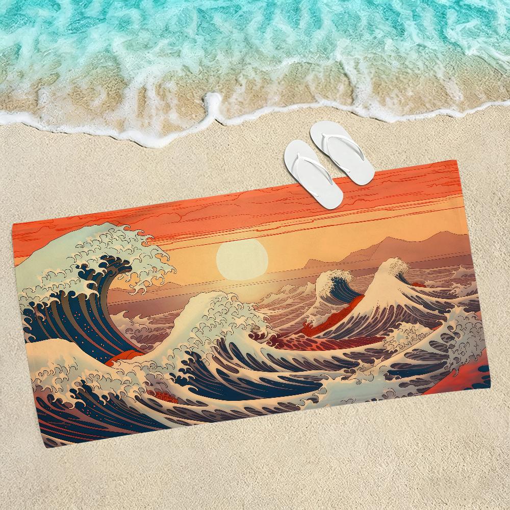 Katsushika Art Great Waves Cartoon Towel Towels For Beaches Yoga Studios Gyms Hot Springs Swimming Pools And Picnics