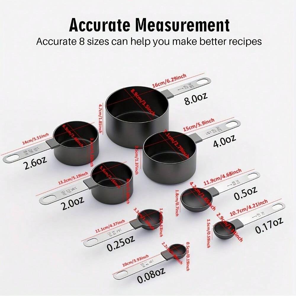 8Pcs Measuring Cups Spoons Stackable Stainless Steel Tablespoon for Measuring Dry Liquid Ingredients Teaspoon with Plastic Head