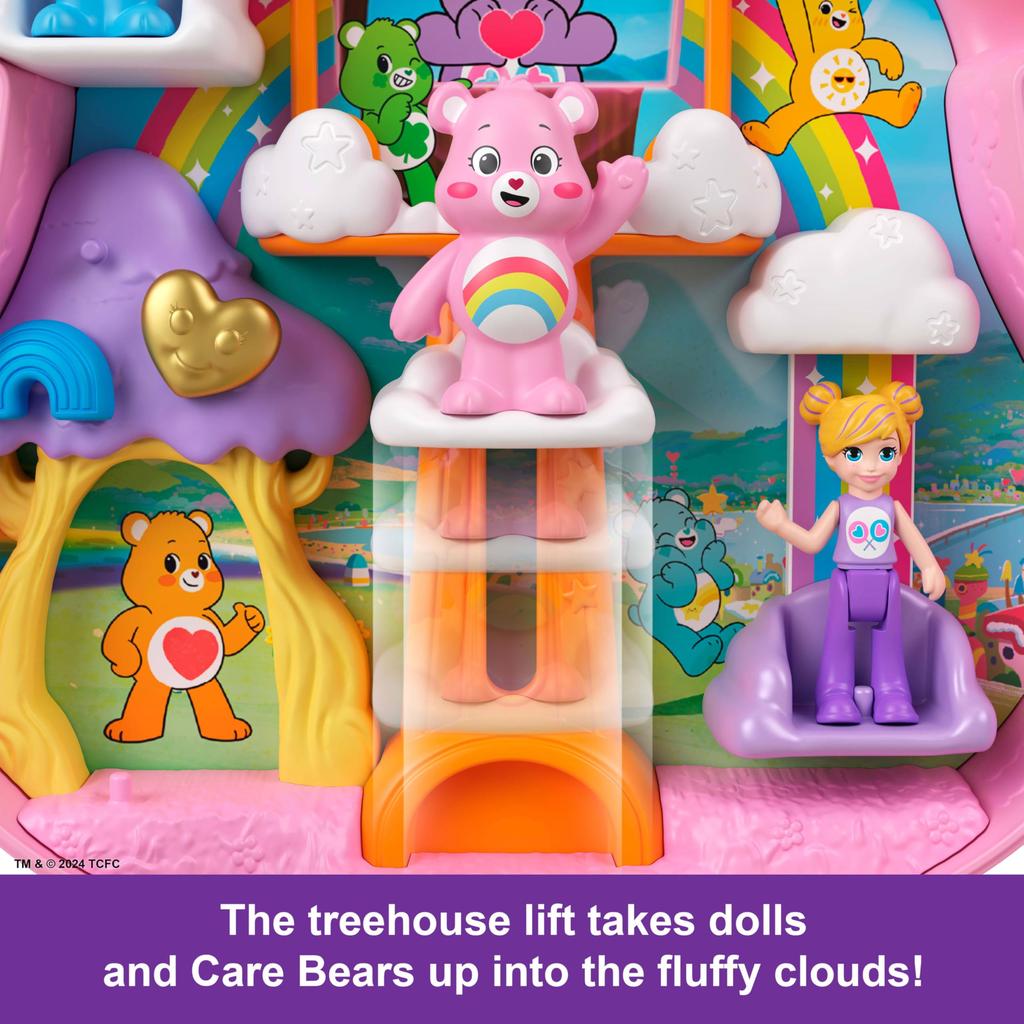 Polly Pocket x Care Bears Doll Playset with Toy Vehicle and Themed Travel and Partnership Compact & Accessories, Toy,