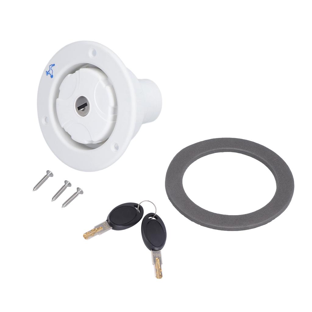 Gravity Water Fill Inlet with Key Lock White PP Plastic for RV Motorhome Trailer
