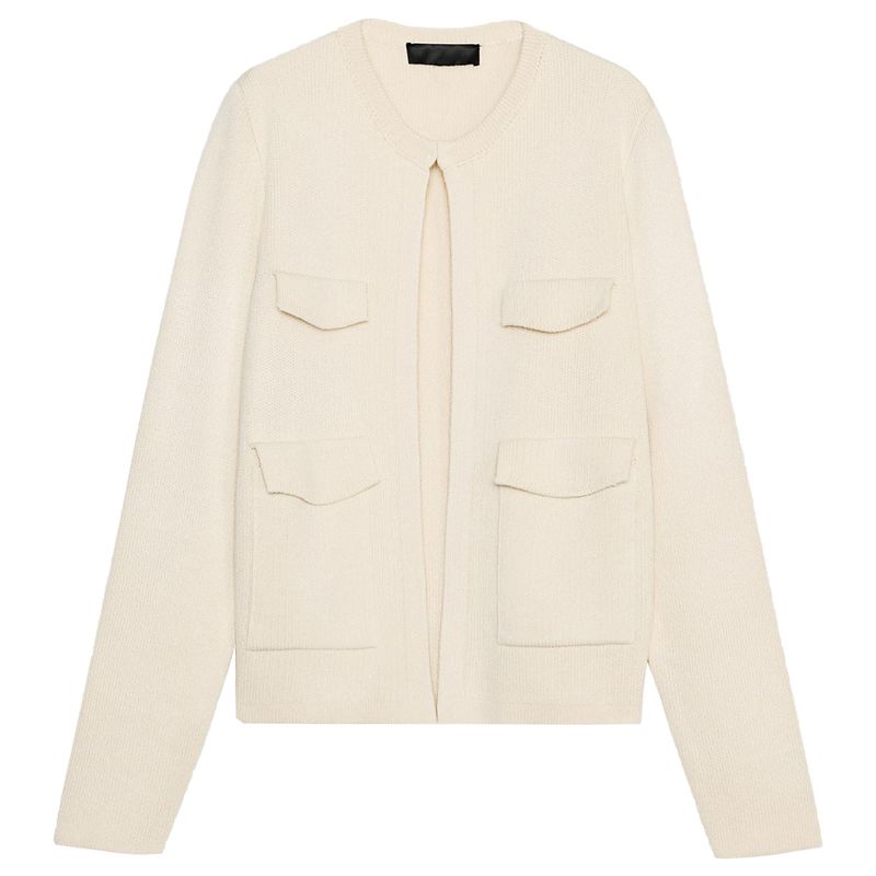 Zaprha 2025 Autumn New French Style Design Sense Pocket Decoration Round Neck Long Sleeve Knitted Outerwear 6427021