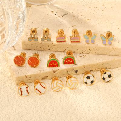 2026 Screw Plug Earrings Simple Personalized Ball Watermelon Cake Butterfly European and American Girls Earrings