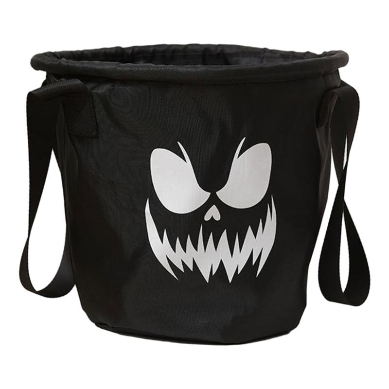 Halloween Candy Basket with LED Light Large Capacity Handle Design Pumpkin Shaped Candy Treat Bags Party Decoration